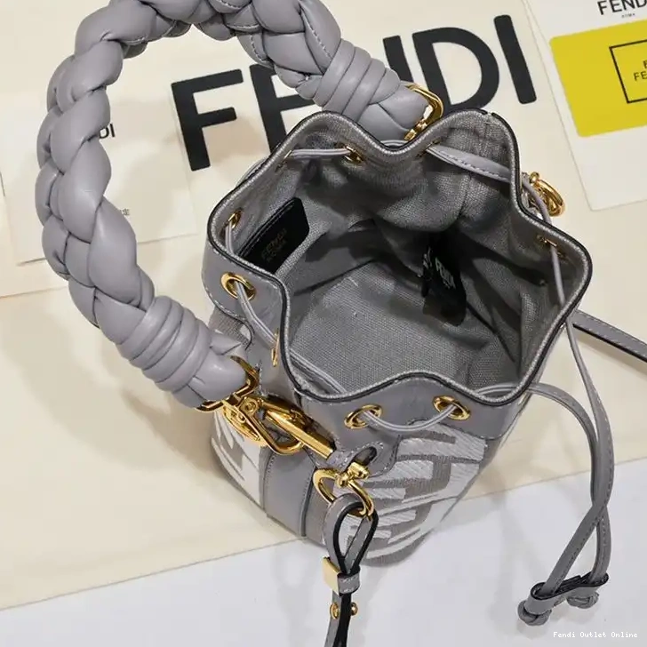 Cheap Handle Tresor Fendi Motif Mon Grey In Bucket Canvas FF Woven Bag Mini with 0523